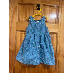 Vintage Cornelloki Girls Dress Size 2 Blue Floral Cotton Sleeveless Cottagecore